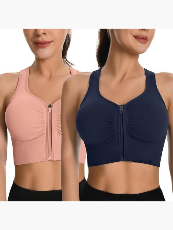 Other - 2 Pack Front Zip Sports Bras Medium Support Racerback Padded Easy On Off